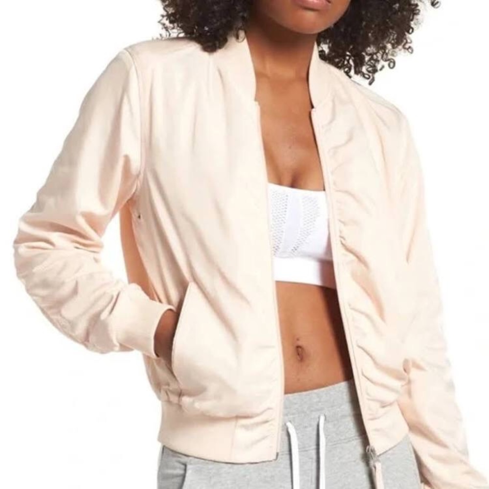 Zella ella light pink satin bomber jacket size large